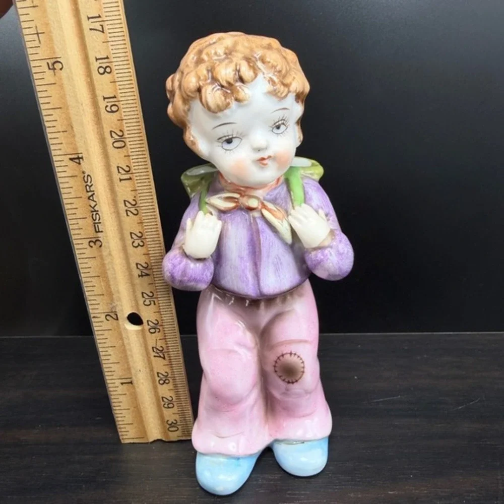 Ardalt Boy Figurine Matchstick Holder Bud Vase‎ Hiker Backpack Porcelain Figure